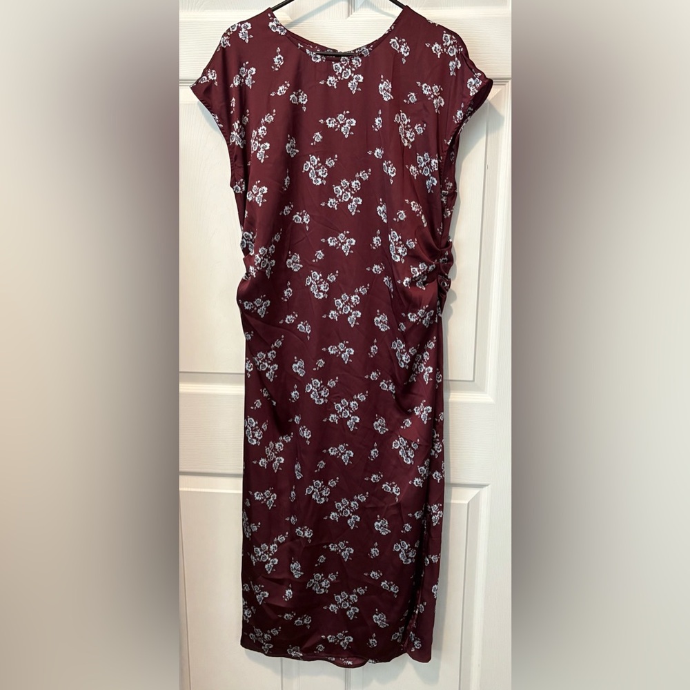 a new day Burgundy Floral Asymmetrical Dress